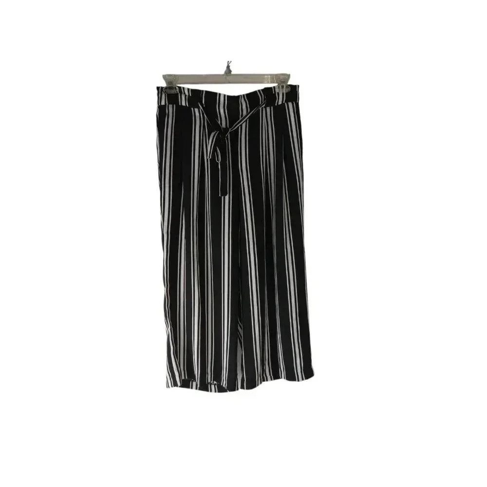 Adrienne Vittadini Womens Cropped Palazzo Pants Black Wide Leg Waist Tie Size M